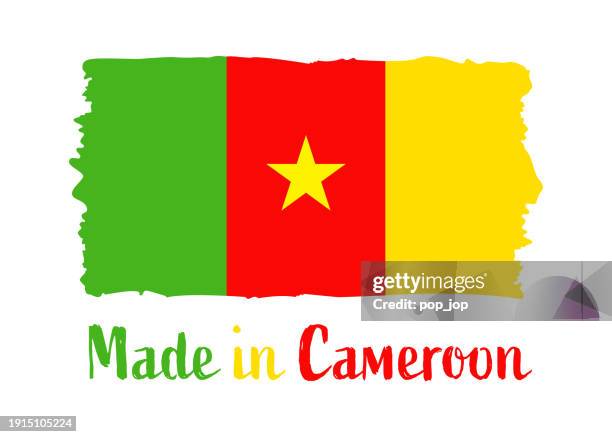 made in cameroon - grunge style vector illustration. flag of cameroon and text isolated on white background - cameroon stock illustrations