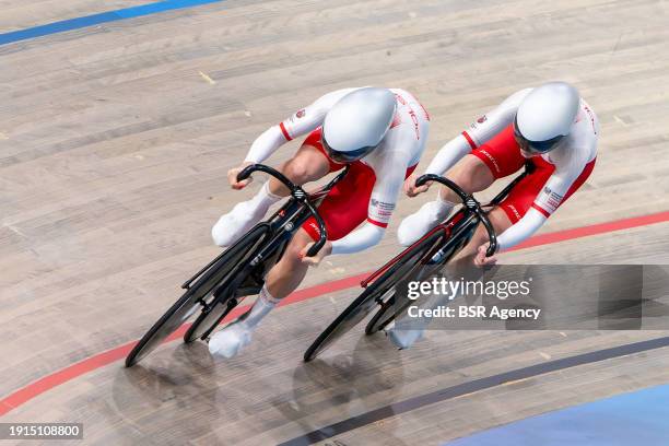 Urszula Los of Poland and Nikola Sibiak of Poland competing in the Women's Team Sprint during Day 1 of the 2024 UEC Track Elite European...