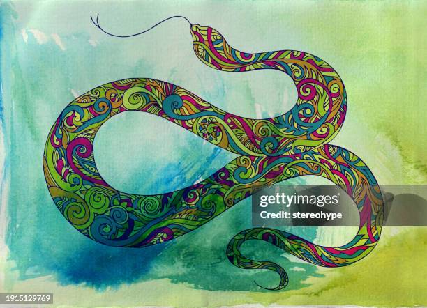 stockillustraties, clipart, cartoons en iconen met snake in the wild - tribal art