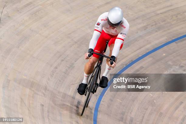 Rafal Sarnecki of Poland competing in the Men's Team Sprint during Day 1 of the 2024 UEC Track Elite European Championships at Omnisport on January...