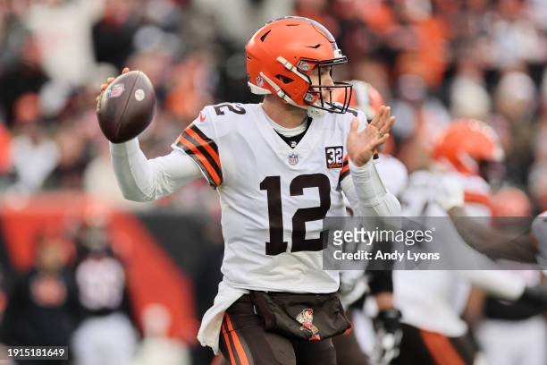 Jeff Driskel of the Cleveland BrownsJeff Driskel of the Cleveland Browns throws a pass in the game against the Cincinnati Bengals at Paycor Stadium...