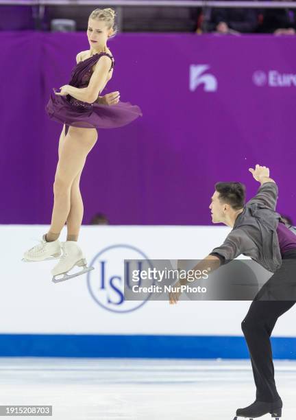 Minerva Fabienne Hase and Nikita Volodin are performing during the pairs short program at the European Figure Skating Championships in Kaunas,...