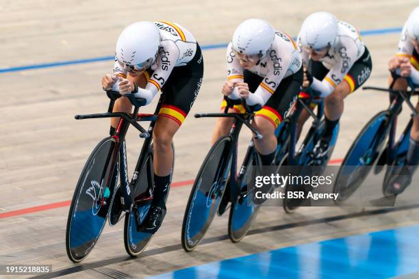 Marina Garau Roca of Spain competing in the Women's Team Pursuit during Day 1 of the 2024 UEC Track Elite European Championships at Omnisport on...