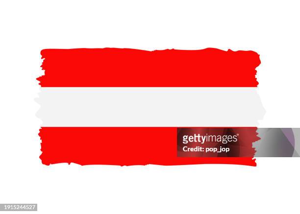 österreich flagge - vektorillustration im grunge-stil. flagge von österreich und text isoliert auf weißem hintergrund - austria flag stock-grafiken, -clipart, -cartoons und -symbole