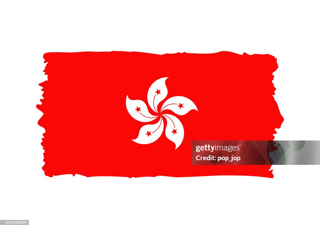 Hong Kong Flag - grunge style vector illustration. Flag of Hong Kong and text isolated on white background