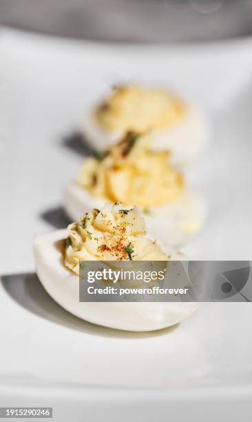 deviled eggs - deviled egg stock pictures, royalty-free photos & images