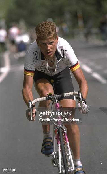 Jan Ullrich of Germany and the Telekom team pulls away in the final straight during Stage 10 of the Tour de France from Luchon to Archalis in...