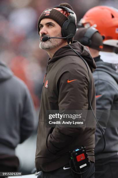 Head coach Kevin Stefanski of the Cleveland Browns looks on during the first half in the game against the Cincinnati Bengals at Paycor Stadium on...