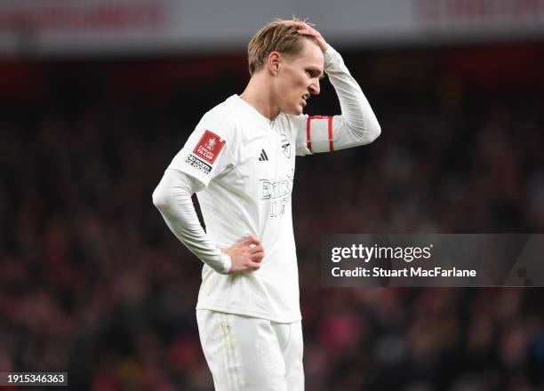 Martin Odegaard of Arsenal during the Emirates FA Cup Third Round match between Arsenal and Liverpool at Emirates Stadium on January 07, 2024 in...