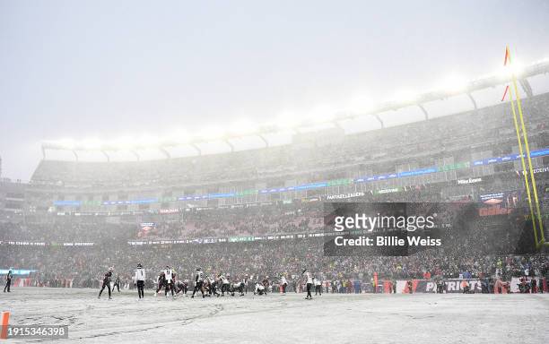 General view of the atmosphere during a game between the New York Jets and New England Patriots at Gillette Stadium on January 07, 2024 in...
