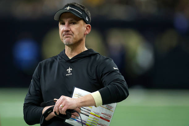 New Orleans Saints head coach Dennis Allen looks on during the first half of a game against the Atlanta Falcons at Caesars Superdome on January 07,...