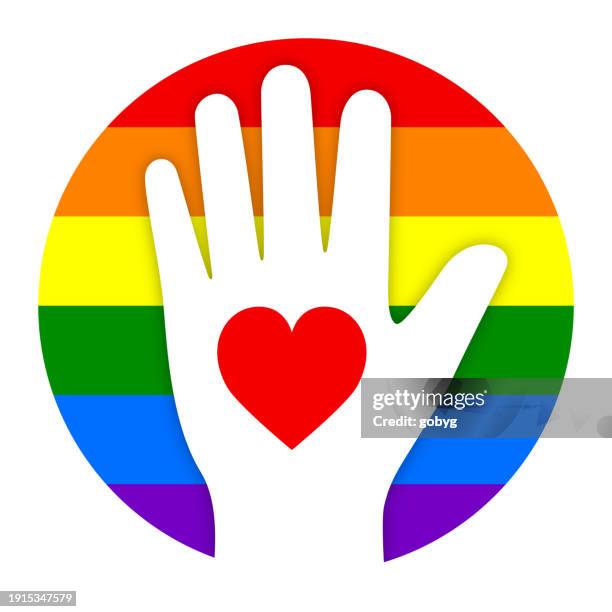 stockillustraties, clipart, cartoons en iconen met hand, rainbow and heart - roze zaterdag