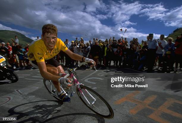 Jan Ullrich of Germany and team Telekom in action during Stage 13 of the Tour de France between St Etienne and L''Alpe d''Huez. Ullrich finished...