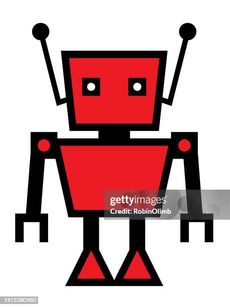 red robot icon - robot toy white background stock illustrations