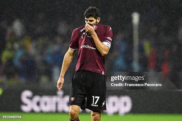 Federico Fazio of US Salernitana shows his disappointment after the Serie A TIM match between US Salernitana and Juventus at Stadio Arechi on January...