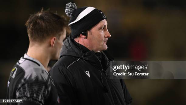 Falcons head coach Alex Codling looks on after the Gallagher Premiership Rugby match between Newcastle Falcons and Harlequins at Kingston Park on...