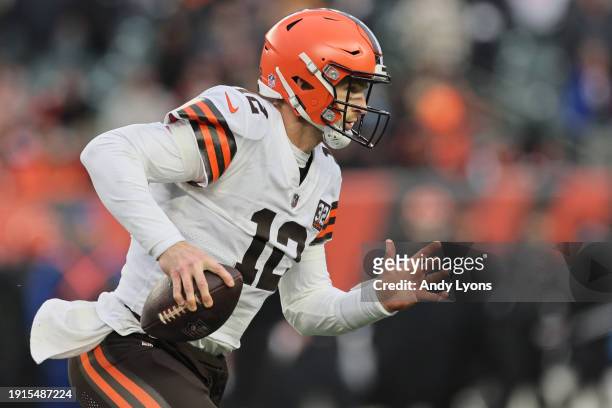 Jeff Driskel of the Cleveland Browns scrambles during the fourth quarter in the game against the Cincinnati Bengals at Paycor Stadium on January 07,...