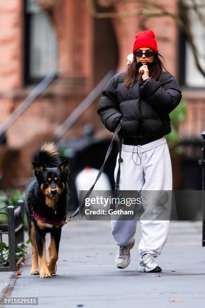 Emily Ratajkowski is seen in the West Village on January 07, 2024 in New York City.