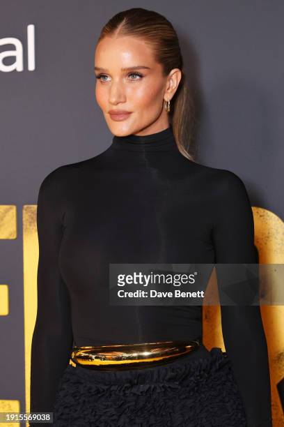 Rosie Huntington-Whiteley attends the UK Premiere of "The Beekeeper" at Vue Leicester Square on January 10, 2024 in London, England.