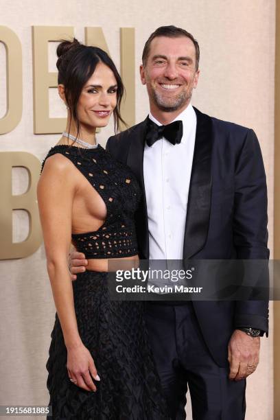 Jordana Brewster and Mason Morfit attend the 81st Annual Golden Globe Awards at The Beverly Hilton on January 07, 2024 in Beverly Hills, California.