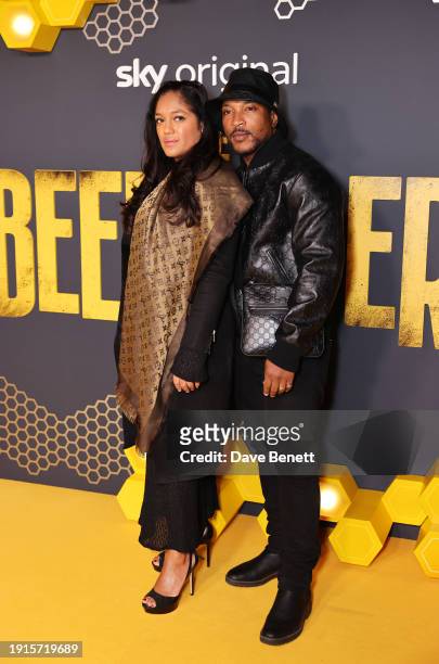 Danielle Isaie and Ashley Walters attend the UK Premiere of "The Beekeeper" at Vue Leicester Square on January 10, 2024 in London, England.
