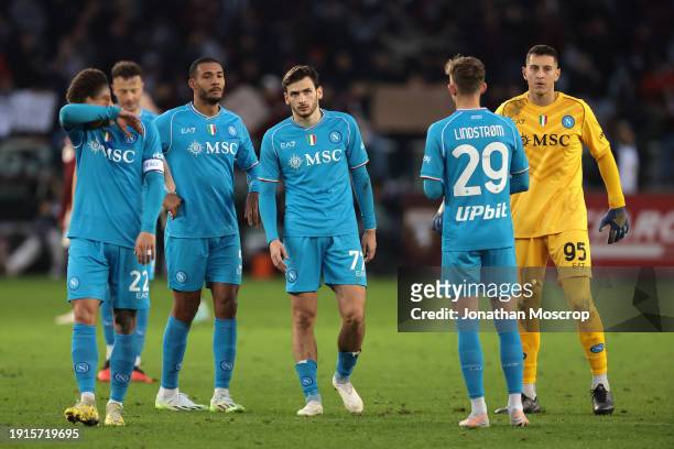 Napoli players react to the 3-0 defeat as they make their way to fans following the final whistle of the Serie A TIM match between Torino FC and SSC...