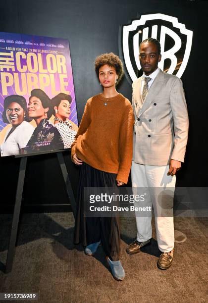 Indeyarna Donaldson-Holness and Rilwan Abiola Owokoniran attend a preview screening of "The Color Purple" at Warner House on January 10, 2024 in...