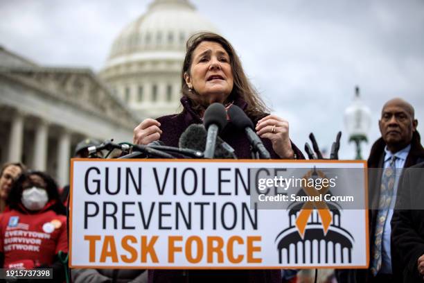 Representative Diana DeGette speaks during a press conference on preventing gun violence outside of the U.S. Capitol building on January 10, 2024 in...