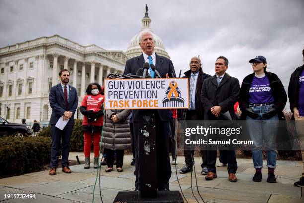 Representative Mike Thompson speaks during a press conference on preventing gun violence outside of the U.S. Capitol building on January 10, 2024 in...