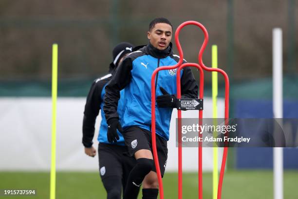 Deago Nelson of West Bromwich Albion during a first team training session at West Bromwich Albion Training Ground on January 10, 2024 in Walsall,...