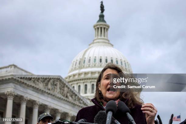 Representative Diana DeGette speaks during a press conference on preventing gun violence outside of the U.S. Capitol building on January 10, 2024 in...