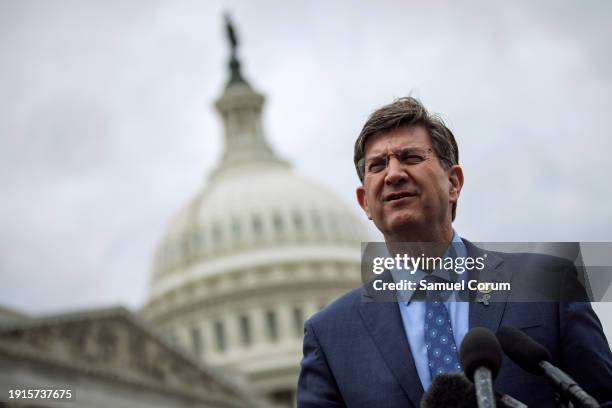 Representative Brad Schneider speaks during a press conference on preventing gun violence outside of the U.S. Capitol building on January 10, 2024 in...