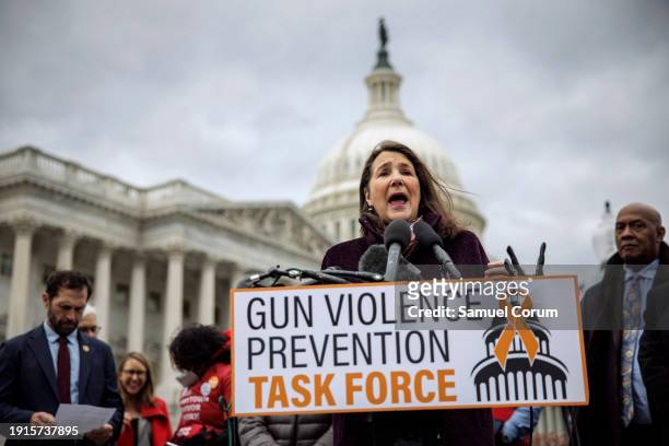 Representative Diana DeGette speaks during a press conference on preventing gun violence outside of the U.S. Capitol building on January 10, 2024 in...