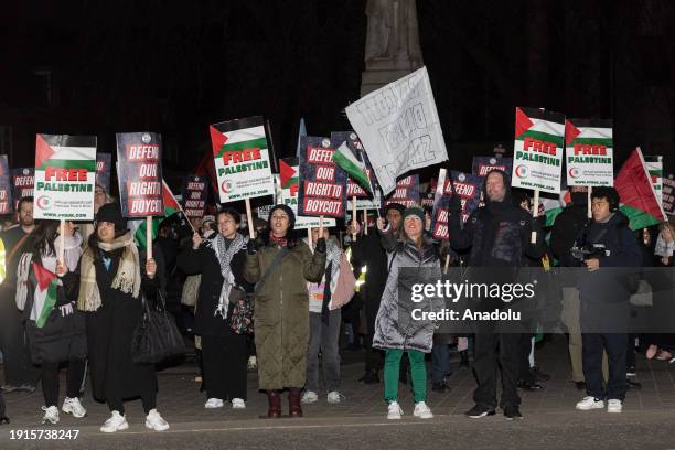 Pro-Palestinian protesters gather outside Houses of Parliament to demonstrate against the anti-boycott bill on its third reading that if passed by...