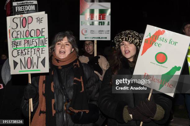 Pro-Palestinian protesters gather outside Houses of Parliament to demonstrate against the anti-boycott bill on its third reading that if passed by...