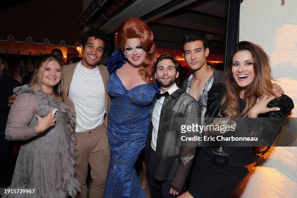 Jaicy Elliot, guest, Nina West, Jake Borelli, Alex Landi and Stefania Spampinato attend the 2019 Pre-Emmy Party hosted by Entertainment Weekly and...