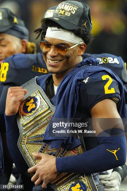 National Championship: Michigan Will Johnson in action, victorious with championship belt vs Washington at NRG Stadium. Houston, TX 1/8/2024 CREDIT:...