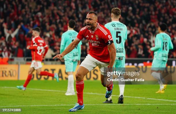 Arthur Cabral of SL Benfica celebrates after scoring a goal during the Portuguese Cup match between SL Benfica and SC Braga at Estadio da Luz on...