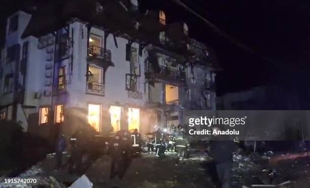 Screen grab from a video shows the burnt and damaged hotel where AA war correspondents stayed after the bombing as Russia-Ukraine war continue in...