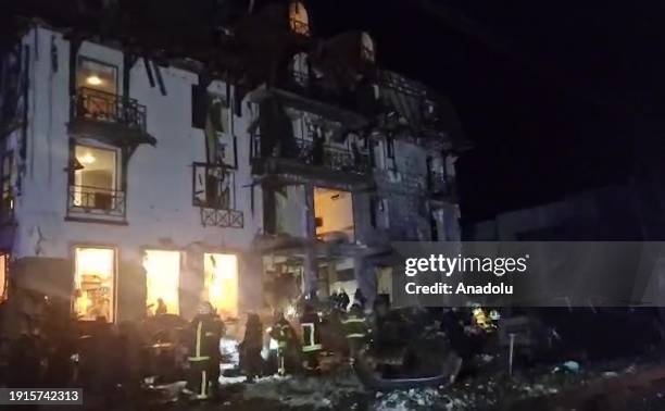 Screen grab from a video shows the burnt and damaged hotel where AA war correspondents stayed after the bombing as Russia-Ukraine war continue in...