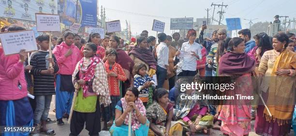 Angry citizens demonstrating in protest against raped and murder of two minor girls at Phulwarisharif area on January 10, 2024 in Patna, India.