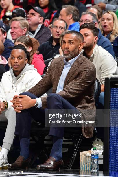 Former NBA star Grant Hill attends the game between the Philadelphia 76ers and the Atlanta Hawks on January 10, 2024 at State Farm Arena in Atlanta,...