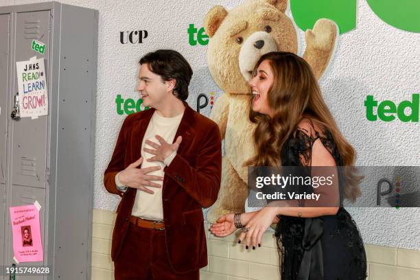 Max Burkholder and Giorgia Whigham at the premiere of "Ted" held at The Grove on January 10, 2024 in Los Angeles, California.