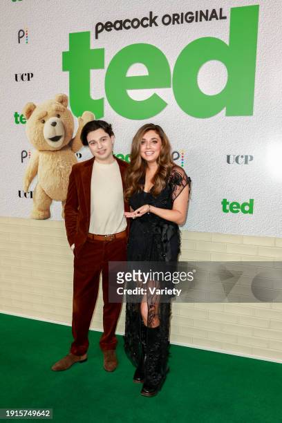Max Burkholder and Giorgia Whigham at the premiere of "Ted" held at The Grove on January 10, 2024 in Los Angeles, California.