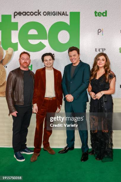 Scott Grimes, Max Burkholder, Seth MacFarlane and Giorgia Whigham at the premiere of "Ted" held at The Grove on January 10, 2024 in Los Angeles,...