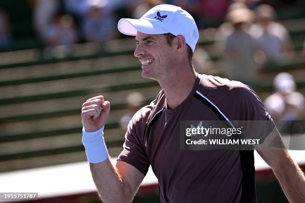 Britain's Andy Murray celebrates after his men's singles match against Dominic Thiem of Austria at the Kooyong Classic tennis tournament in Melbourne...