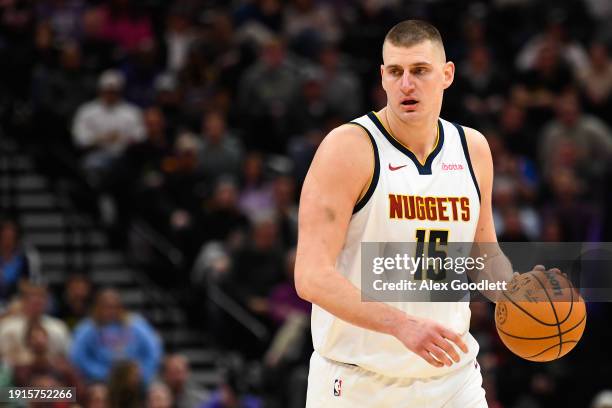 Nikola Jokic of the Denver Nuggets in action during the second half of a game against the Utah Jazz at Delta Center on January 10, 2024 in Salt Lake...