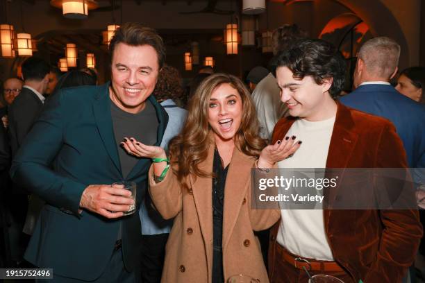 Seth MacFarlane, Giorgia Whigham and Max Burkholder at the premiere of "Ted" held at The Grove on January 10, 2024 in Los Angeles, California.