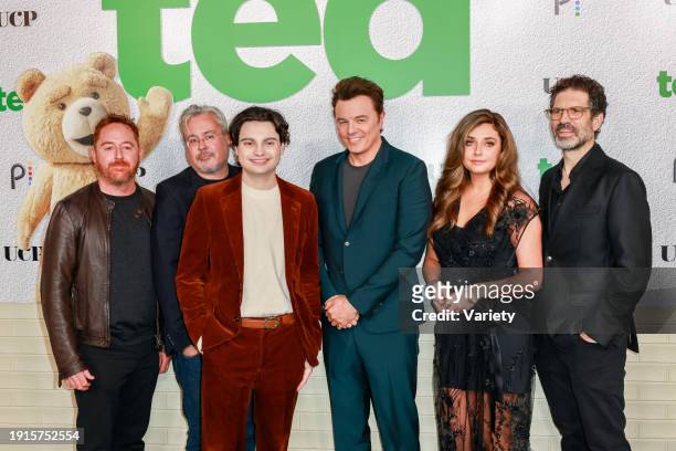Scott Grimes, Paul Corrigan, Max Burkholder, Seth MacFarlane, Giorgia Whigham and Brad Walsh at the premiere of "Ted" held at The Grove on January...