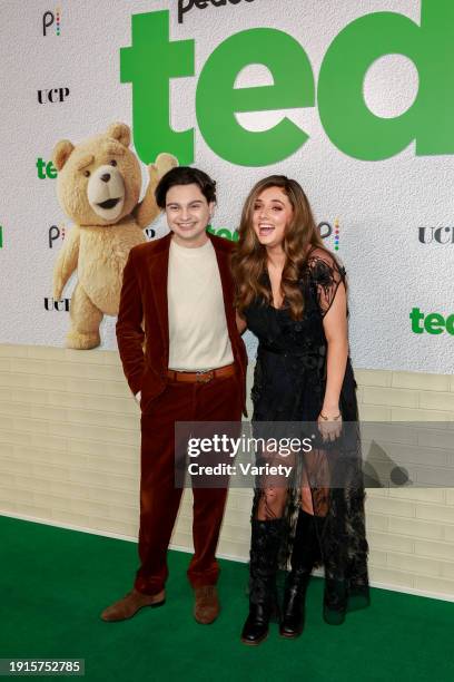 Max Burkholder and Giorgia Whigham at the premiere of "Ted" held at The Grove on January 10, 2024 in Los Angeles, California.